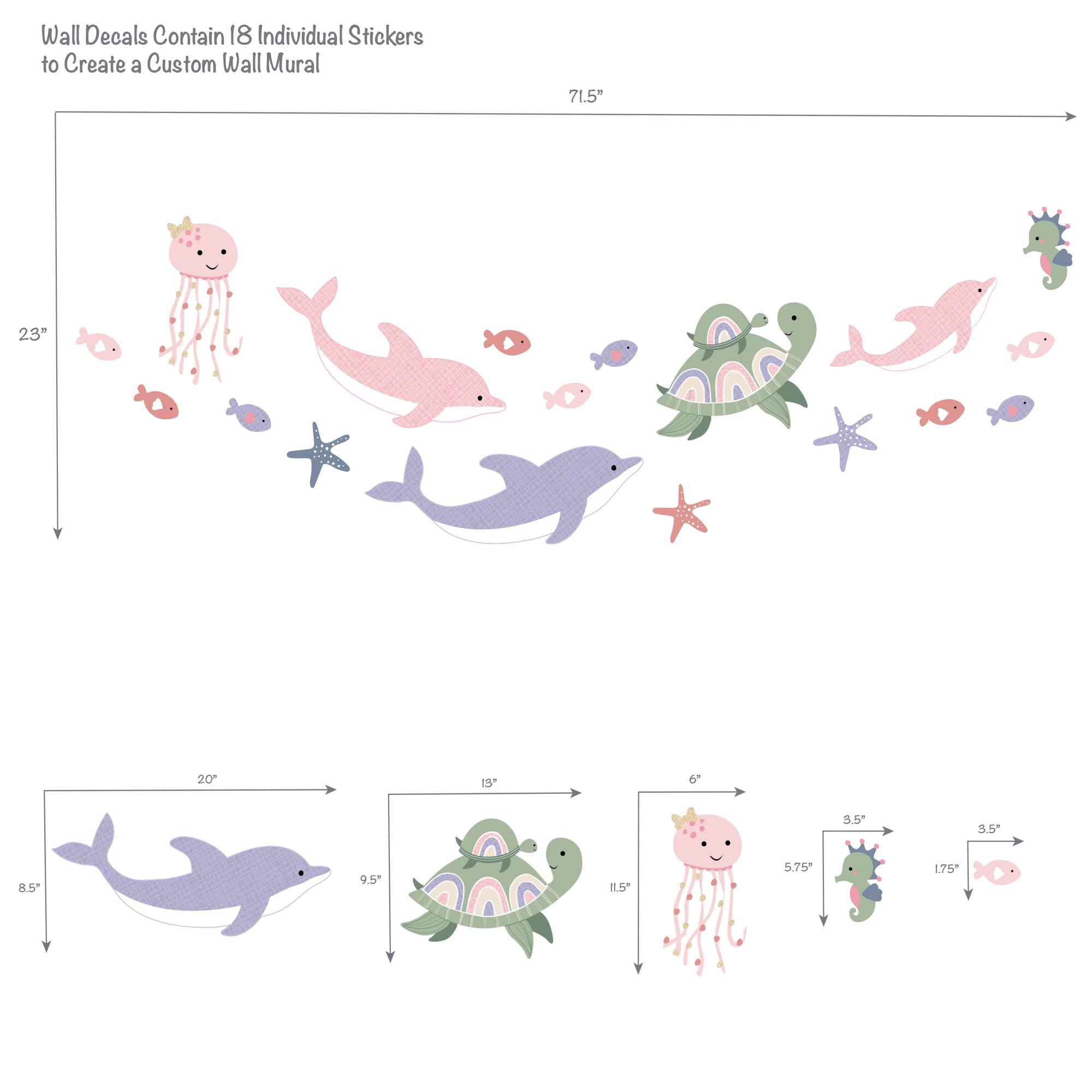 Lambs & Ivy Sea Dreams Dolphins/Turtles/Fish Underwater/Nautical Wall Decals Multicolor