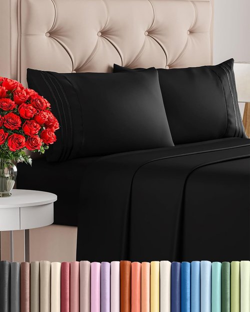Cal King Size Sheet Set by Hotel Luxury | Comfy, Breathable & Cooling - Ultra-Soft, Deep Pockets - Black