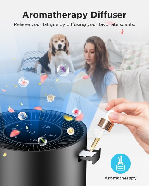 MOOKA H13 True HEPA Air Purifier - 360° Inlet for Large Rooms Up to 1300 Sq Ft | Quiet 13dB, Ideal for Pets & Allergies (Black)