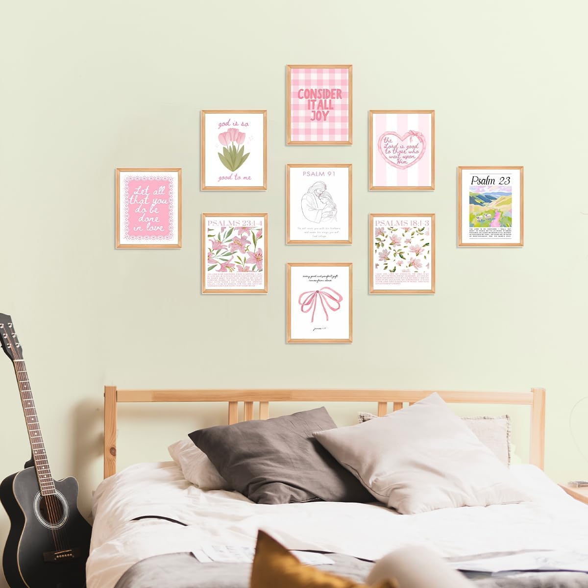 Skiennix 9-Piece Pink Christian Wall Art Set - Trendy Bible Verse Prints for Girls' Rooms | 8x10 Inch Decor