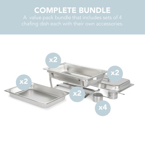 ALPHA LIVING 70012-Gray 2 Pack 8QT Chafing Dish High Grade Stainless Steel Chafer Complete Set, 8 Qt, Alpine Gray Handle