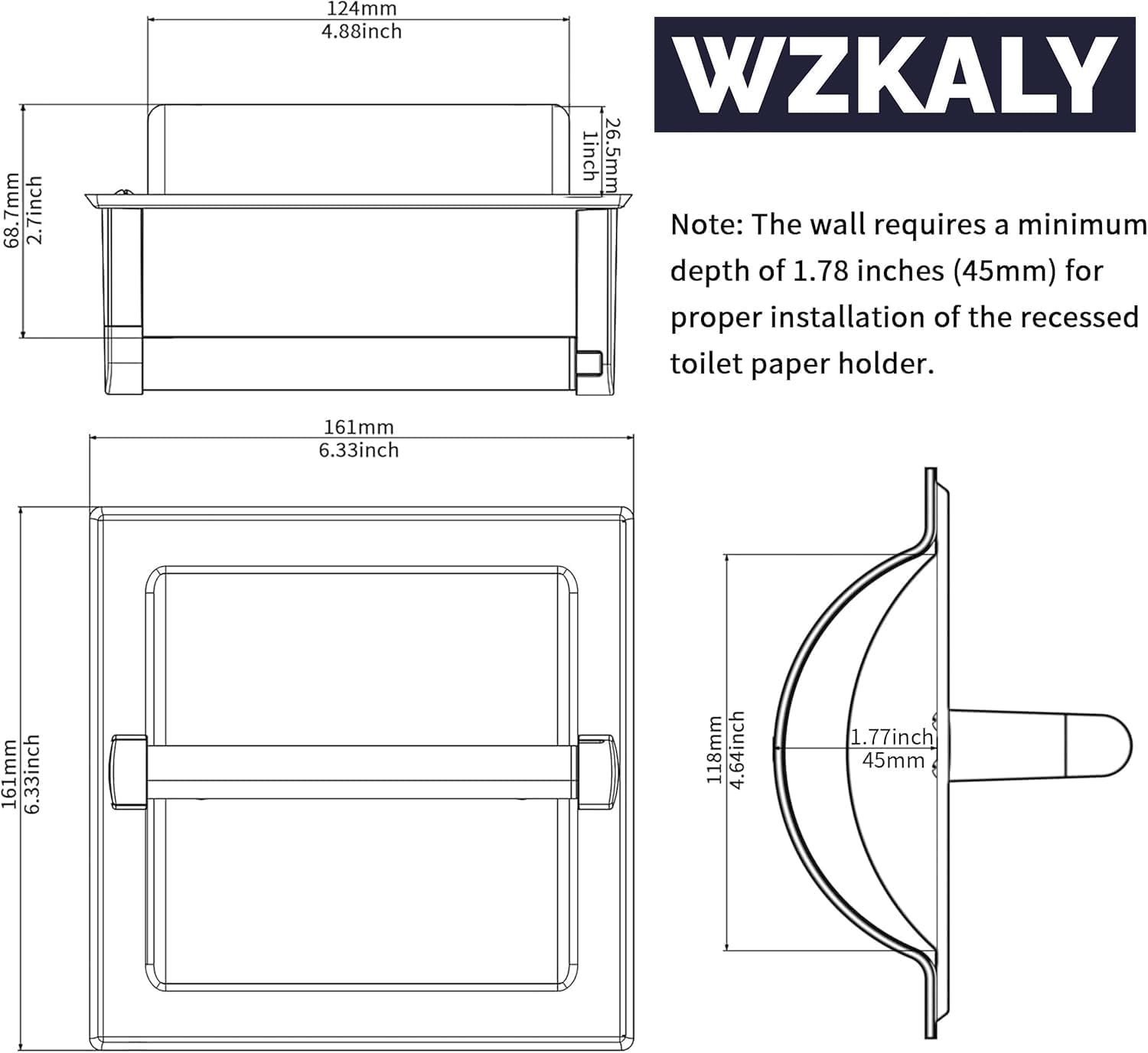Skiennix Matte Black Toilet Paper Holder - Pivoting Wall-Mount Design for Large Rolls