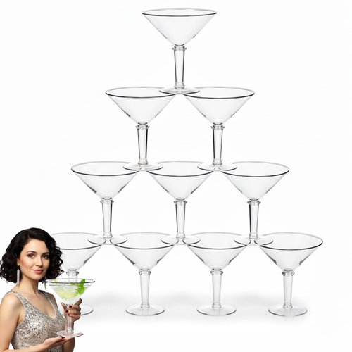 Unbreakable Giant Martini Glasses set of 10, 48 oz Plastic Cocktail Glasses, Jumbo, Reusable, BPA Free, Detachable, Perfect for Picnic, Patio Party, Appetizers, Birthday, Wedding and All Events