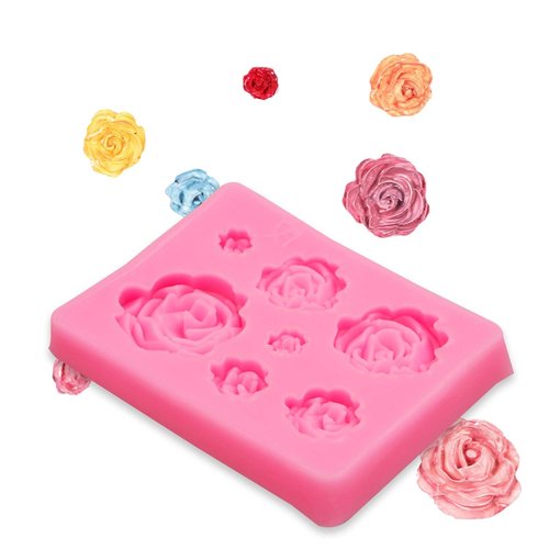 Muyulin Mini Rose Flowers Chocolate Silicone Molds, 5 Packs Plumeria Fondant Molds Chrysanthemum Mould for Birthday Cake Decoration Cupcake Toppers Sugar Craft Cookie Polymer Clay Resin