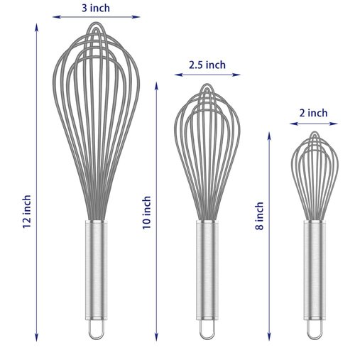 OYV Grey Silicone Whisk, Professional Whisks For Cooking Non-Scratch, Stainless Steel & Silicone Wisk, Plastic Rubber Whisk Tool For Nonstick Cookware Pans, Silicon Wisks Set of 3