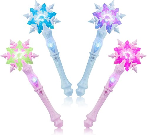 EnrichFun Light Up Frozen Snowflake Wand - Motion Sensitive Magic Princess Toys for Kids | 4 Pack (2 Blue & 2 Pink)
