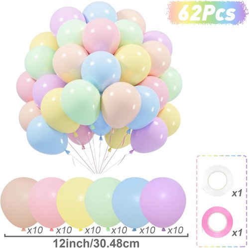 Netnology Pastel Balloons Set - 60Pcs 12 Inch Colorful Latex Balloons for Birthday & Party Decor