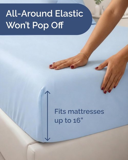 Cooling Sheets Set - Queen Size 4-Piece Bedding for Hot Sleepers | Soft, Breathable, Lightweight - Sky Blue