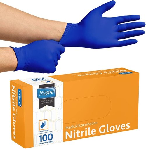 Inspire Cobalt Blue Nitrile Disposable Gloves - 4.5 Mil Medical Exam & Cleaning Safety Gloves
