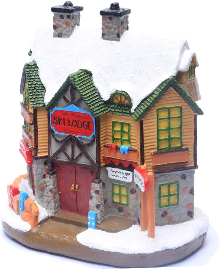 Skiennix Christmas Village House - Lighted Winter Ski Lodge Scene Decoration | Festive Ornament