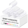 Hsei 5/10/40 Pack Baby Hangers with 10/20/80 Clips, Plastic Kids Pants Hangers for Nursery Closet Top and Bottom Clothes Hanger Set for Newborn Infant Toddler(30 Packs Total,White,10.6 Inch)