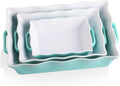 Sweejar Casserole Dishes - Ceramic Bakeware Set of 3 with Handles | Rectangular Wave Edge Lasagna Pan (Turquoise)
