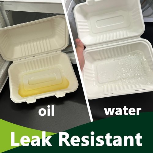 Lxins ECO 9x6 Inch Heavy Duty Clamshell Take Out Containers 【75 Pack】, Compostable Bagasse Food Boxes with Lids, Disposable To-Go Containers for Lunch, Salad, Meal Prep