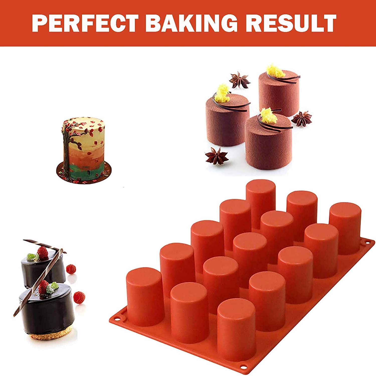 TOPYS 2Pcs 15 Cavities Cylindrical Fondant Silicone Mold DIY Cylinder Pastry Cupcake Jelly Mousse Pan Pudding Muffin Chocolate Making Supplies Cookie Shot Moluds For Baking