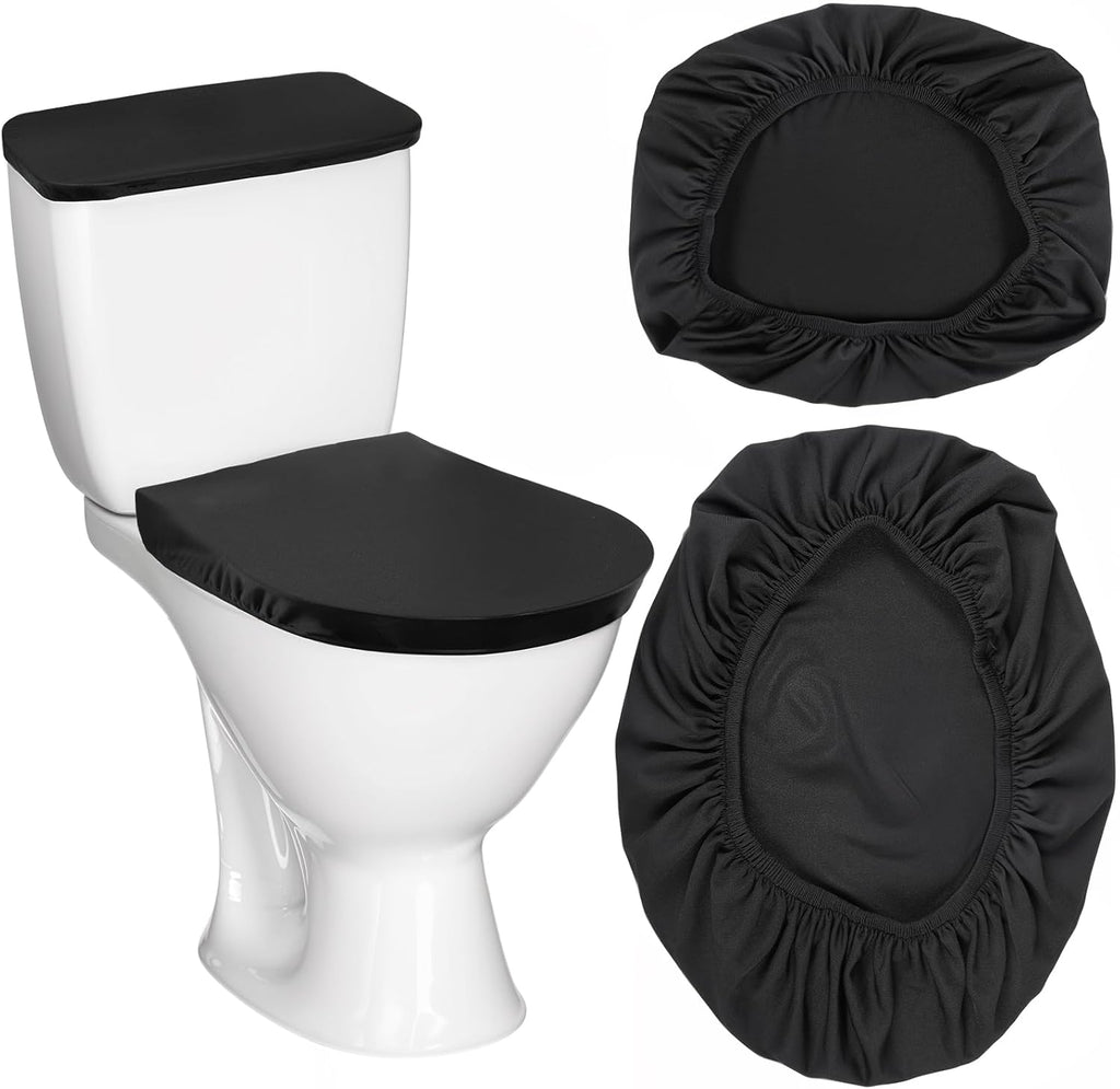 Skiennix Toilet Lid Cover Set - Soft Stretch Black Toilet Seat & Tank Covers for Universal Fit