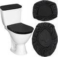 Skiennix Toilet Lid Cover Set - Soft Stretch Black Toilet Seat & Tank Covers for Universal Fit