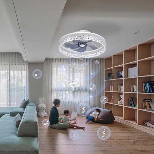 Baycnic Low Profile Flush Mount Ceiling Fan with Light and Bluetooth Speaker, Smart Ceiling Fan with 6 Speeds, Reversible Airflow, APP/Remote Control for Bedroom