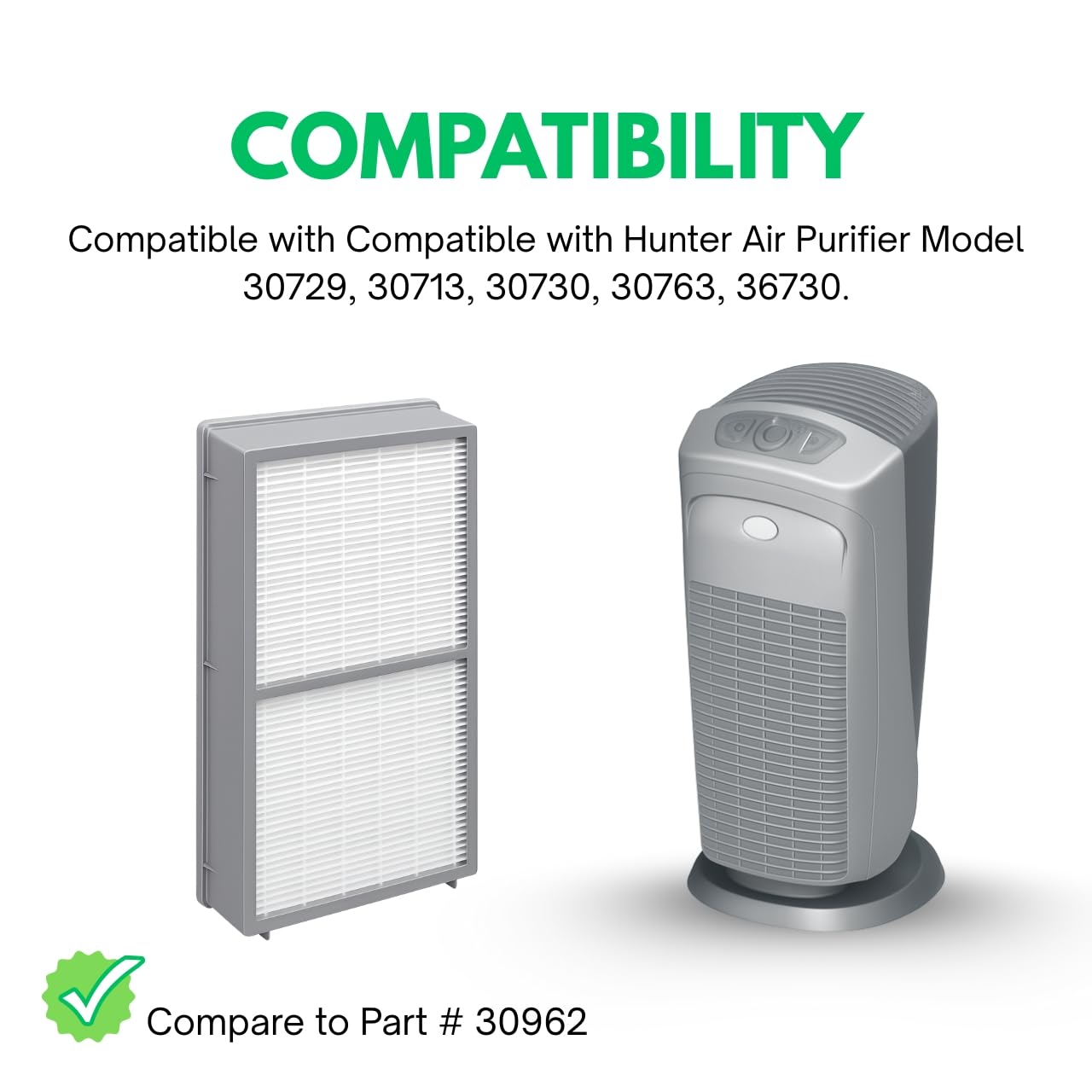 Nispira 30962 Premium HEPA Filter Replacement Compatible with Hunter Air Purifier Model 30729, 30713, 30730, 30763, 36730. 1 Filter