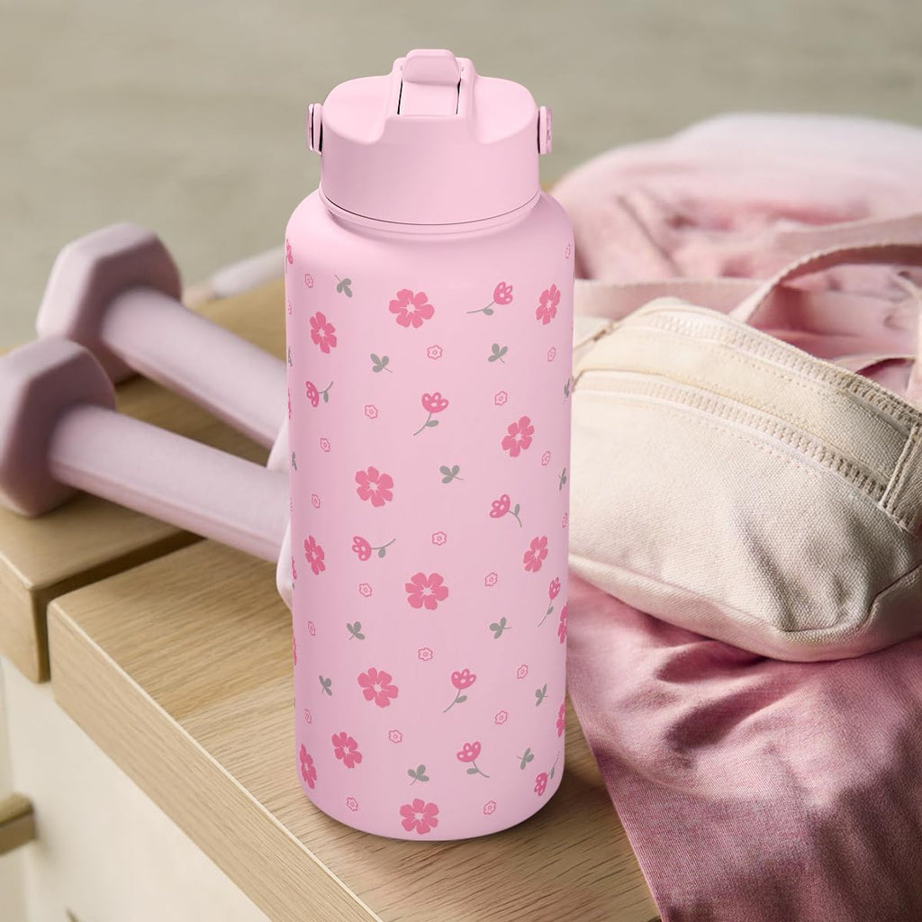 Skiennix Floral Water Bottle - 32oz Stainless Steel Insulated Bottle for Women & Girls | Perfect Gift Idea