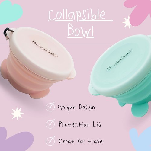BrushinBella Collapsible Feeding Supplies for Travel - Silicone Suction Bowl, Plate, Bib, Spoons for Toddlers