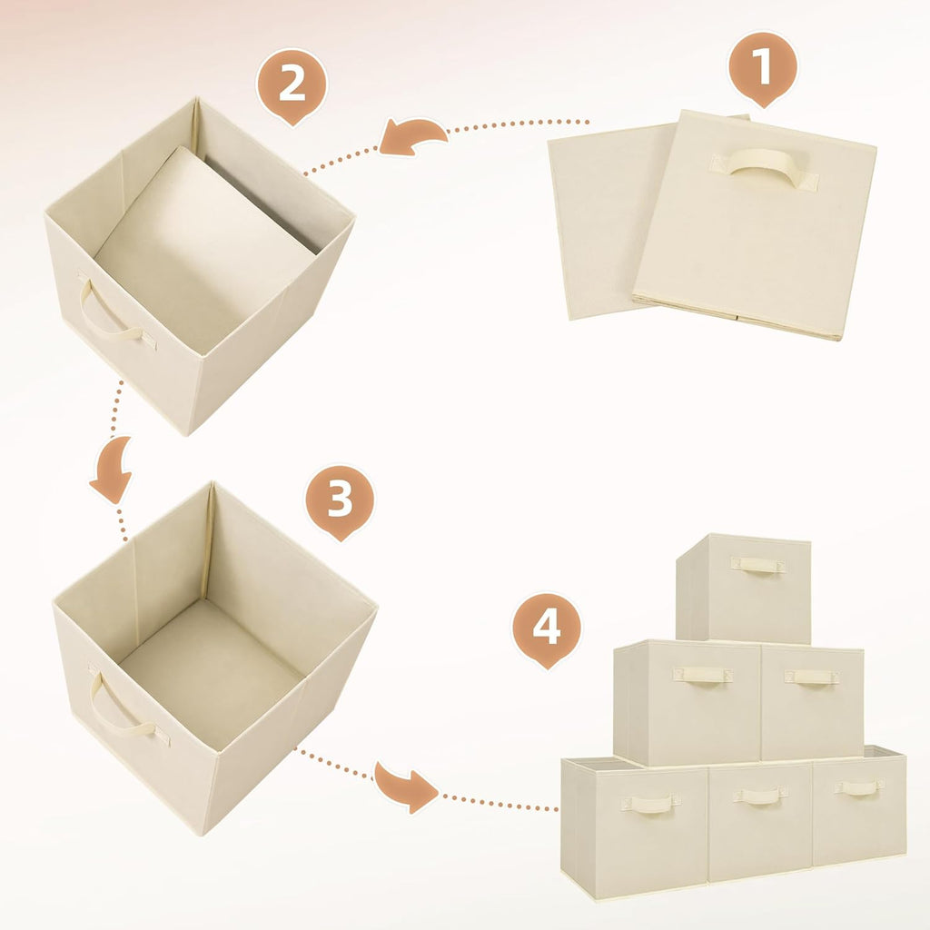 Storage Maniac Storage Cubes - 11-Inch Collapsible Bins with Handles | 4-Pack Beige Fabric Organizers