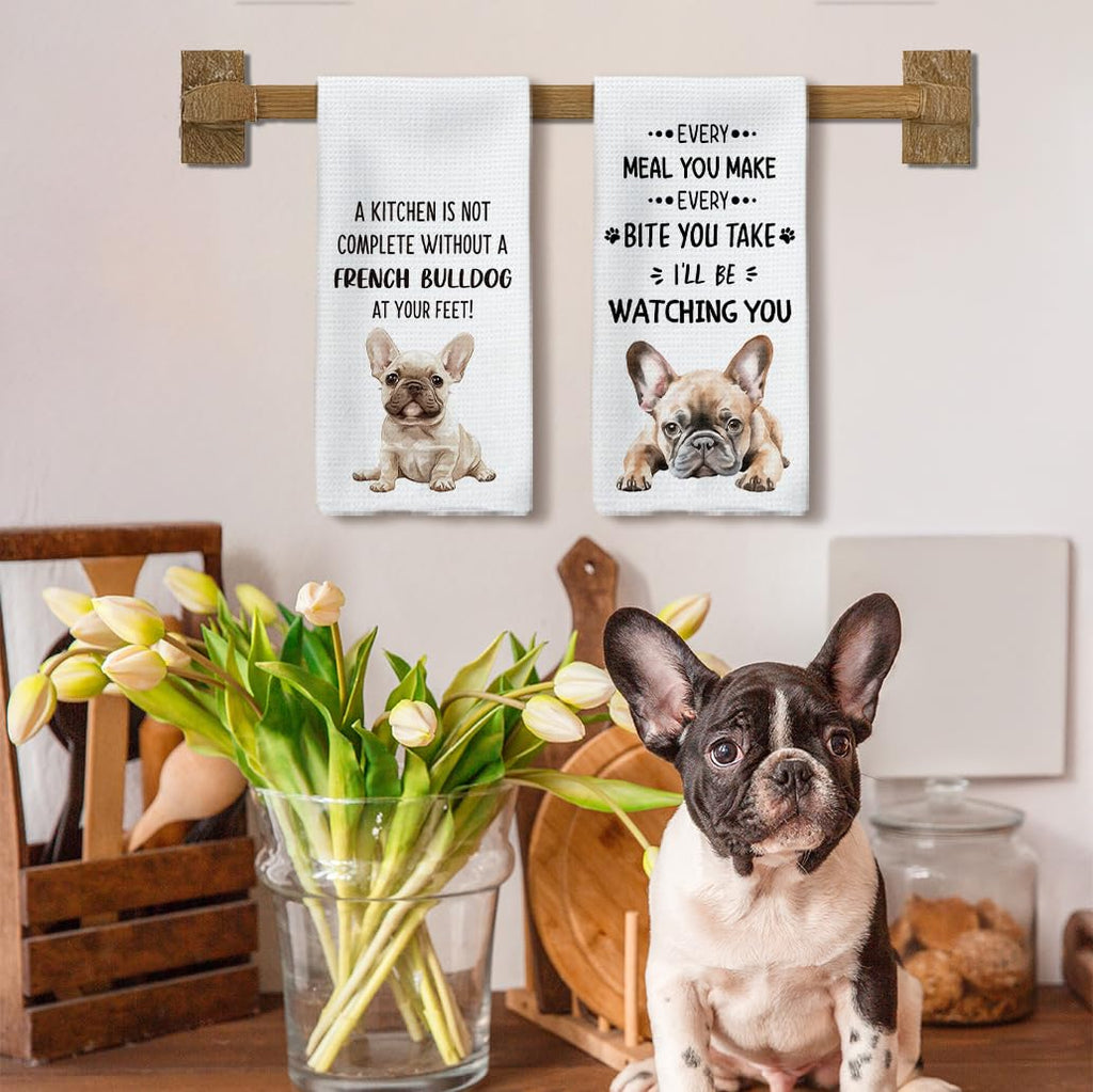 Tzhim French Bulldog Gifts Kitchen Towels Set of 2, Frenchie Mom Gift, French Bulldog Gifts for Women Dish Tea Towels for Kitchen, FrenchBulldog Hand Towels, Dog Kitchen Bathroom Decor, 16x24inch