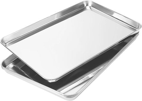 LEXININ Stainless Steel Baking Sheets - 4-Piece Cookie Pan Set, 17 x 12 x 1 Inch, Silver Finish