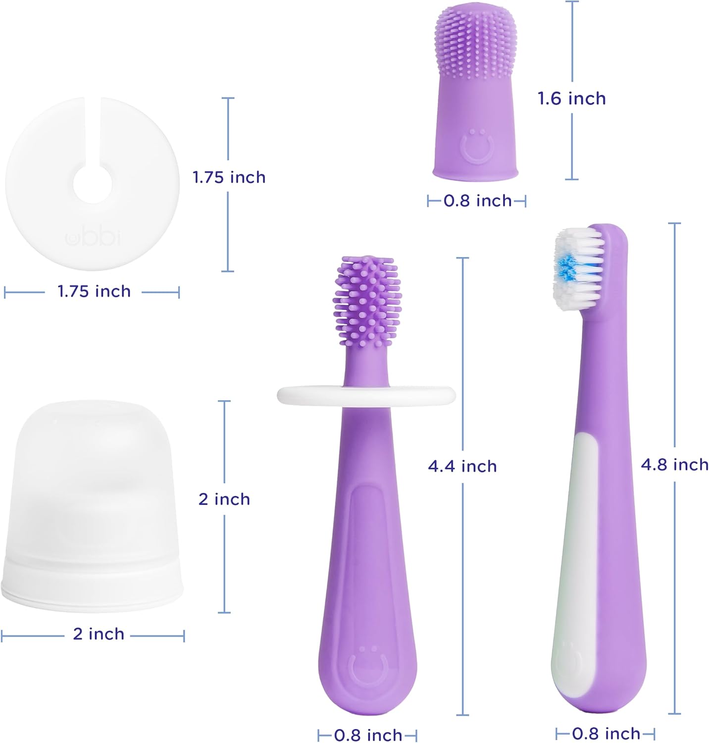 Ubbi Grow With Me Toothbrush Set - Silicone Finger Brush & 360° Soft Bristles - Smoothie Purple