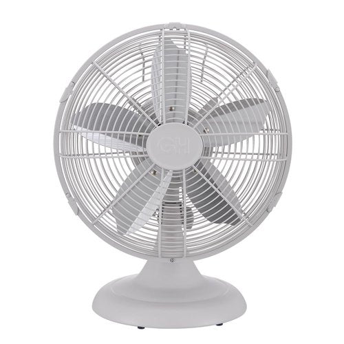 Good Housekeeping 92602 All-Metal 12" Retro Desk Office Table Fan with Wide Oscillation, 3-Speed Settings & Carrying Handle, Matte White
