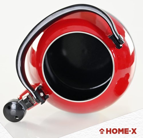 Home-X Santa Claus Whistling Tea Kettle - Porcelain Coated Stainless Steel Tea Kettle for Boiling Water - Cute Red Teapot for Stovetop - 2-Liter Capacity, 9"L x 7"W x 9"H Whistling Teapot