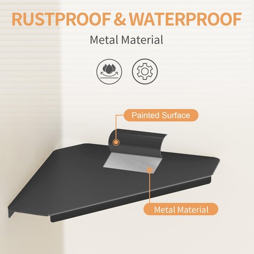 MKO Small Wall Mounted Floating Corner Shelves Metal Black Pack of 2 (8 in)