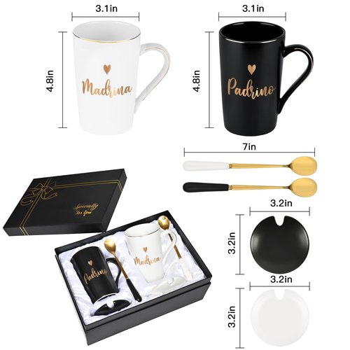 Cabtnca Godparents Proposal Gift, Madrina Padrino Padrinos Proposal Gift, Tazas Regalos Para Padrino Madrina Mug, Christmas Gifts for Godmother Godfather, 14Oz Set of 2