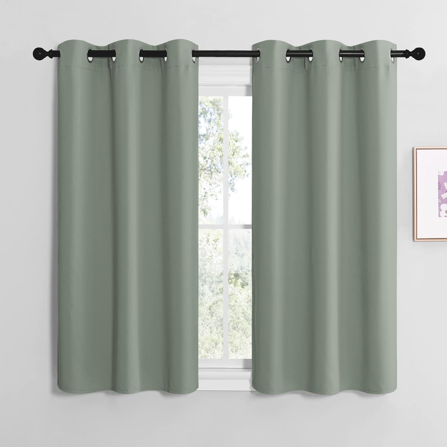 NICETOWN Room Darkening Curtains - Thermal Insulated Greyish Green Drapes for Kitchen & Bedroom (Set of 2, 42" x 50")