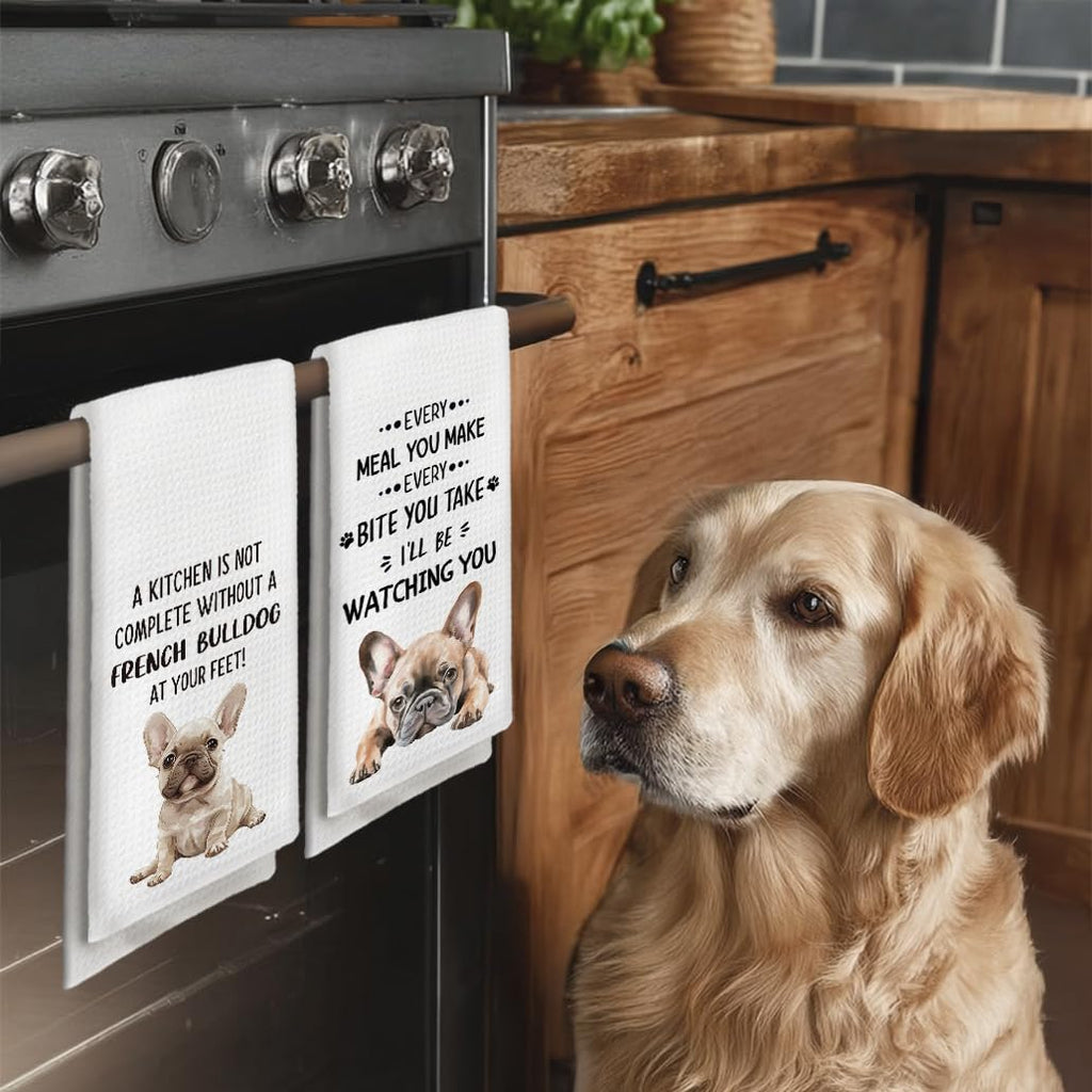 Tzhim French Bulldog Gifts Kitchen Towels Set of 2, Frenchie Mom Gift, French Bulldog Gifts for Women Dish Tea Towels for Kitchen, FrenchBulldog Hand Towels, Dog Kitchen Bathroom Decor, 16x24inch