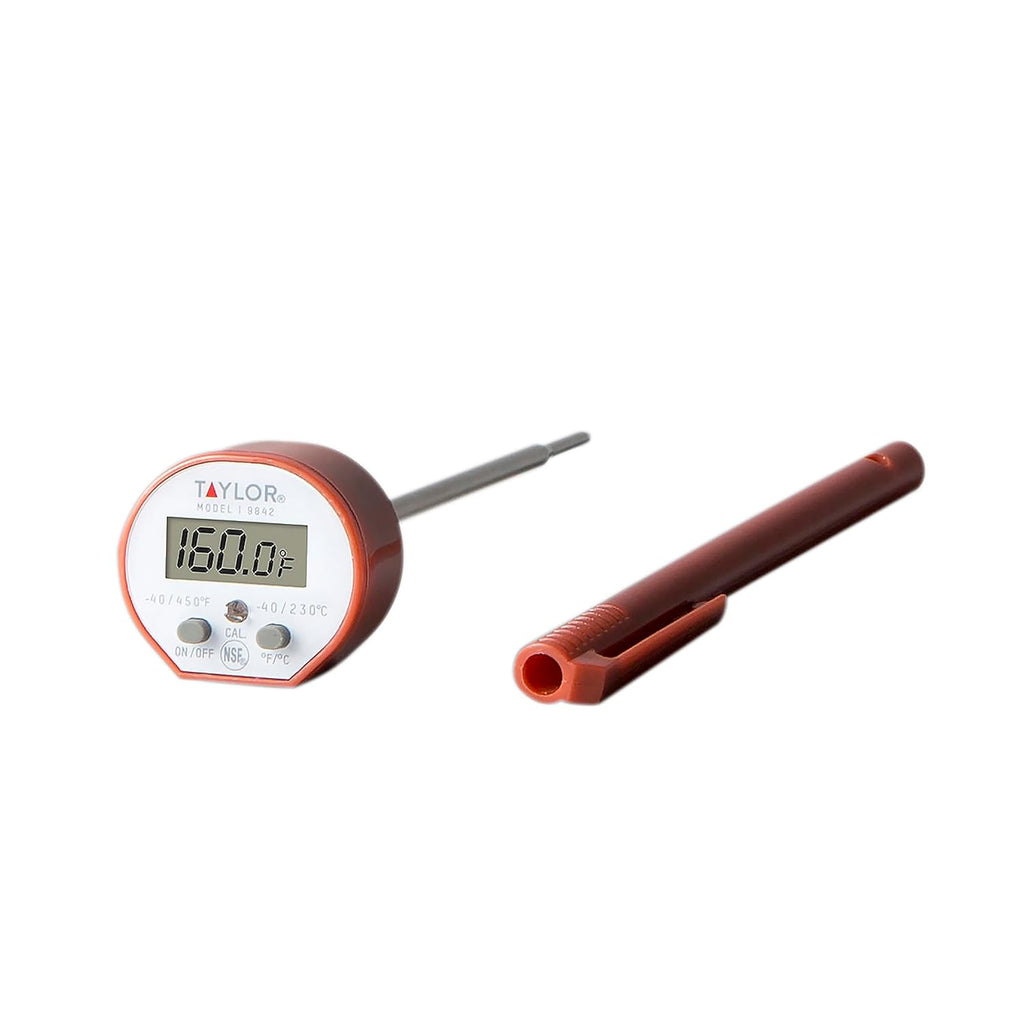 Taylor Waterproof Digital Instant Read Thermometer - Perfect for Cooking, BBQ, and Baking | Includes Pocket Sleeve Clip, Red