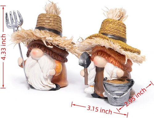 Hodao Farmer Gnomes Figurines - Rustic Hand-Painted Resin with Straw Hats & Tools | Charming Farmhouse Decor for Gardeners