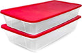 HOMZ Holiday Tote Storage Bins - 2-Pack Clear Plastic Organizers with Lids, 41 Quart, Red