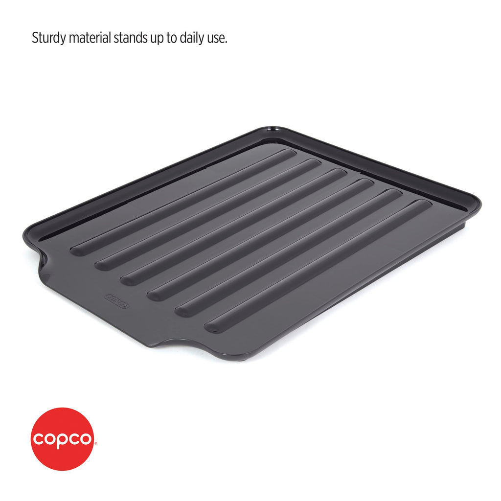 Copco Large Black Drain Board Fits Under Any Large Dish Rack to Catch Water or for Larger Pots Alone, Angled Base Allows for Self Draining with Raised Ribs to Prevent Water from Puddling