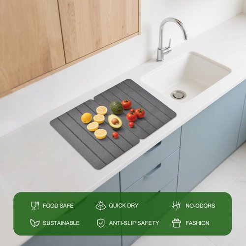 Stone Drying Mat for Kitchen Counter,2 Pack 16''x12'' Quick Dish Drying Stone Mat Kitchen,Double-sided Diatomaceous Earth Stone Drying Mat,No Moisture Residue, Stone Dish Drying Mat (Vertical Stripes)