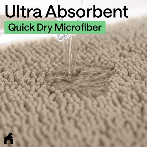GORILLA GRIP Bath Rug Mat - Soft, Absorbent Chenille | Quick-Dry Microfiber, 30x20, Gray Beige