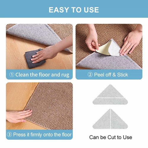 FuKuEn Rug-Gripper, Anti Slip Rug Grippers for Carpet, Upgraded Area Rug Pad Grippers Extra Sticky on Tile, Non-Slip Rug Pads Stopper for Hardwood Floor Washable Rug Tape Stickers 12x12cm 4 Pieces