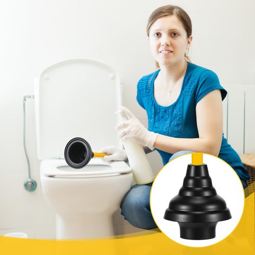 Baderke 4 Pcs Heavy Duty Toilet Plunger with Long Wooden Handle Force Suction Cup 26.38"x5.51" Black Rubber Toilet Plunger Removes Clogs Without Holder for Bathroom Drains Sink
