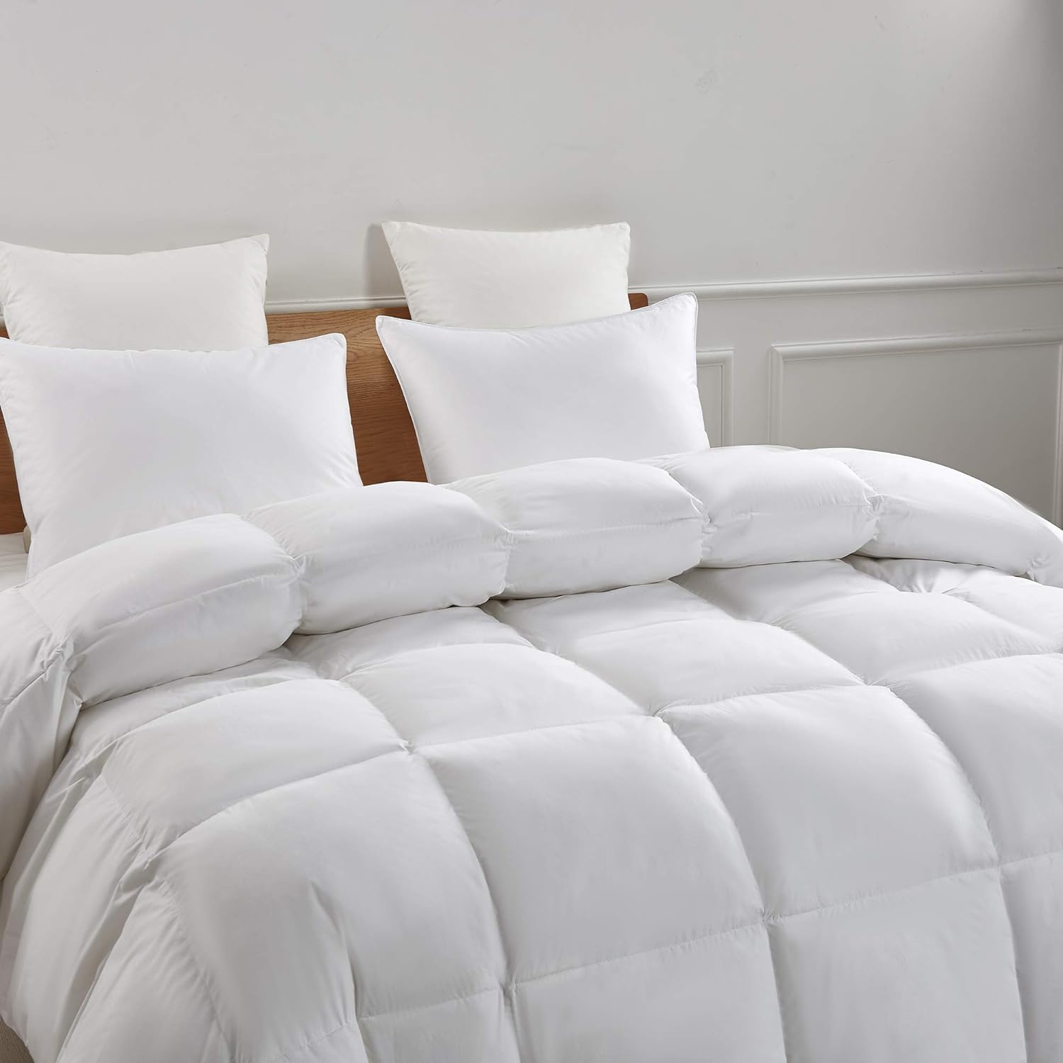 Serta Goose Feather Down Comforter - Luxurious Hypoallergenic Twin Size Duvet Insert | 100% Cotton, Medium Warmth, White 68 x 90 Inch