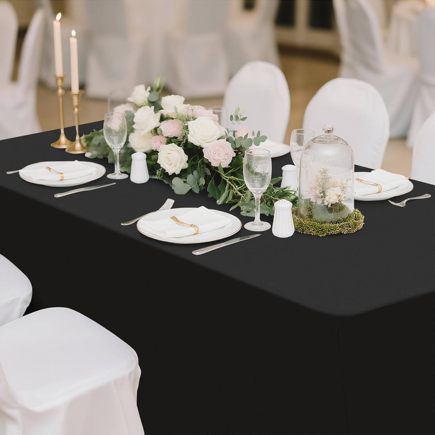 Smiry Spandex Table Cloth - 2 Pack Elastic Fitted Stretch Covers | Washable, Wrinkle-Free, Black (48" L x 24" W x 30" H)