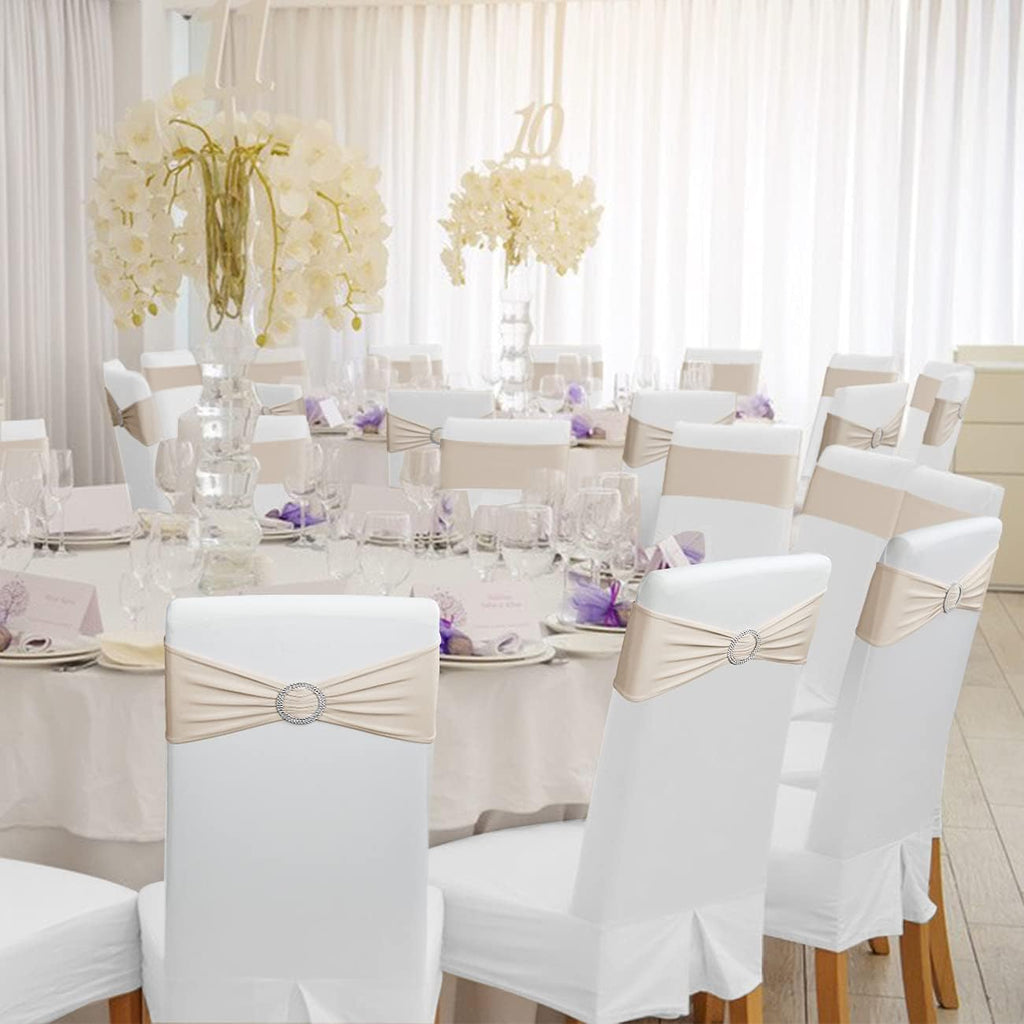 Babenest Spandex Chair Sashes Bows - 30PCS Premium Stretch Covers with Buckle Slider for Weddings | Champagne