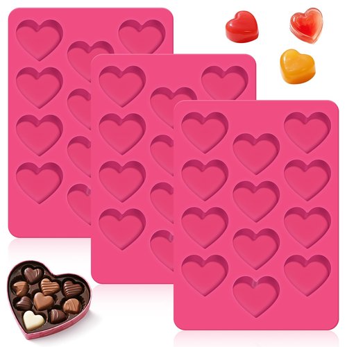 Feehope 3Pcs Heart Molds Silicone, Premium Heart Silicone Mold for Baking, Chocolate, Non-stick Silicone Heart Mold for Cakes Candies Soap