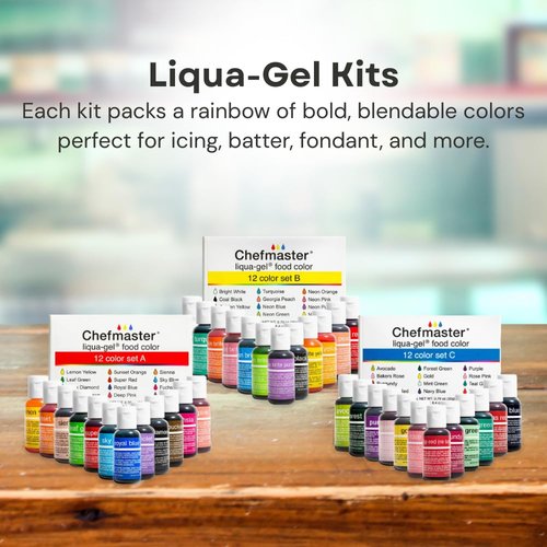 Chefmaster - Liqua-Gel Food Coloring - 12 Vibrant Colors Set | Fade Resistant & Easy to Blend - Made in the USA