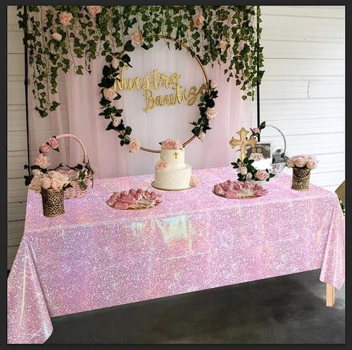 APUXXJUPA Pink Glitter Table Cloth, 4 Pack Light Pink Tablecloths for Girls Young Lady Birthday Party Supplies Bridal Wedding Decorations, 51 x 86 in