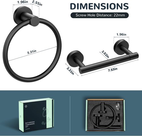 FORIOUS Toilet Paper Holder - SUS304 Stainless Steel Double Post with Hand Towel Ring | Matte Black Finish