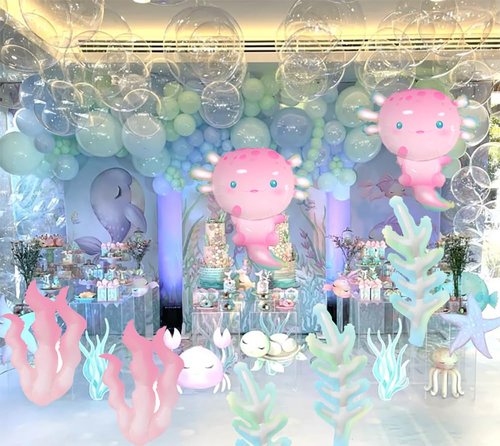 11Pcs Pink Axolotl Balloons,Seashell/Coral/Seaweed Balloon For Axolotl Birthday Party Decoration/Under the sea Party Decor/Mermaid Party Supplies Balloons/Axolotl Baby shower